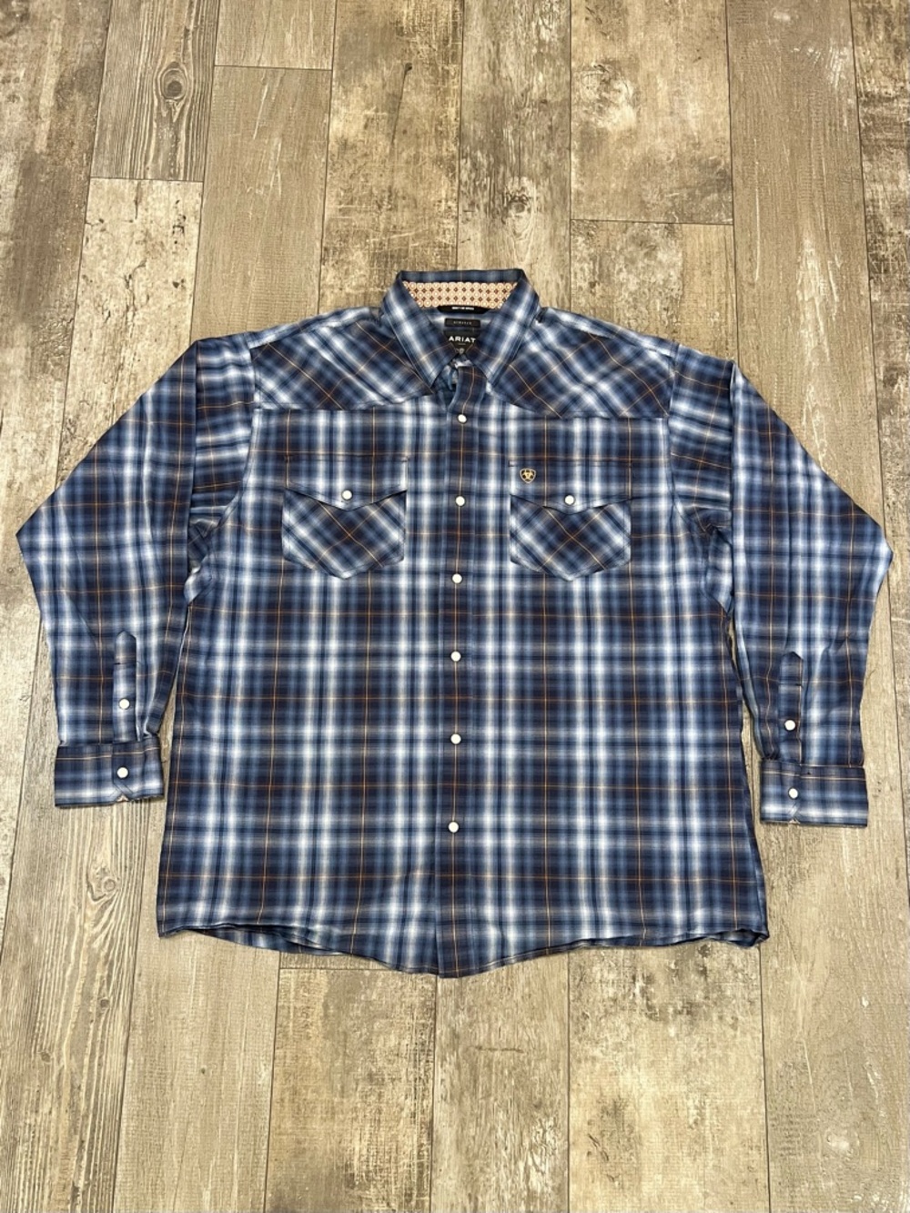 ARIAT Relentless Pearl Snap Long-Sleeve Button Up Shirt Mens XL Blue White Plaid